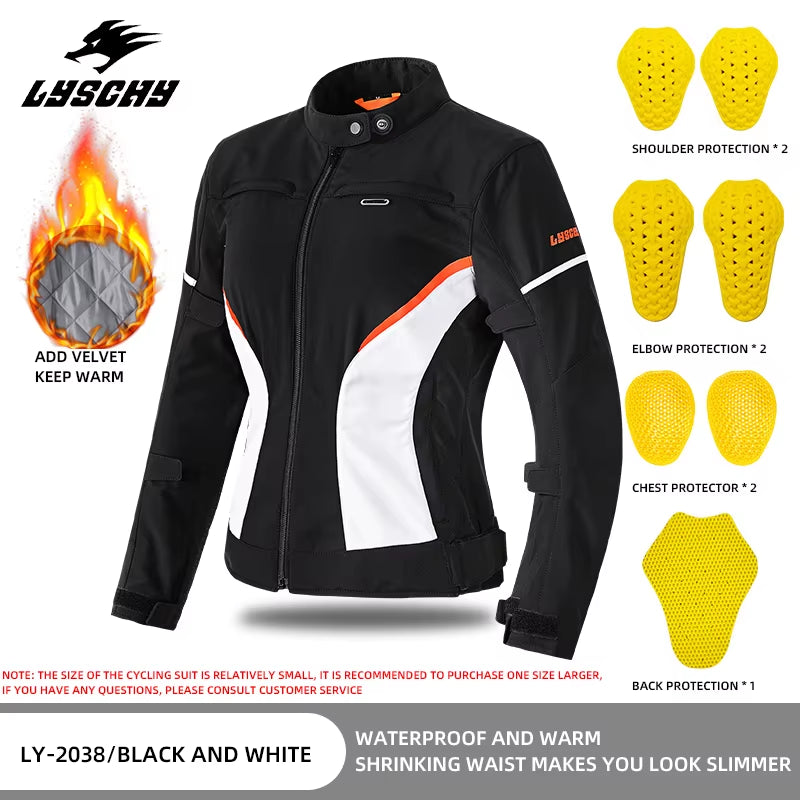 LYSCHY Motorcycle Jacket Women Autumn Winter Warm Anti-Fall Motocross Riding Clothing Waterproof Wear-Resistant Off-Road Jacket
