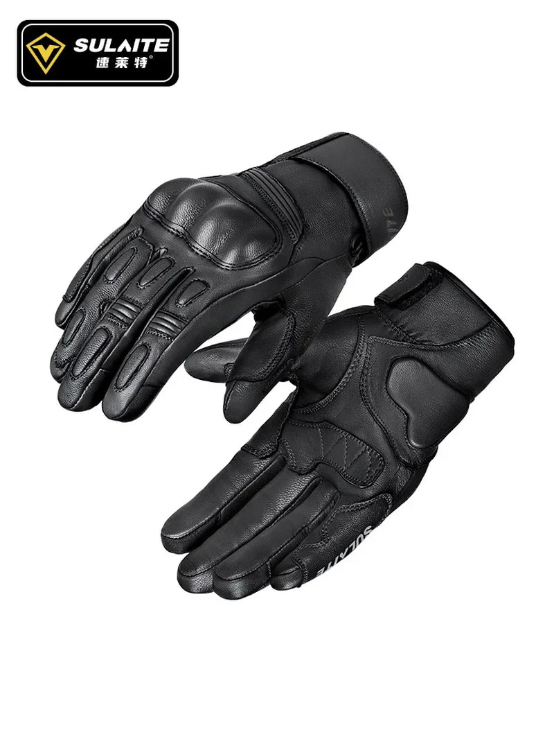 SULAITE Goatskin Warm plus Fleece Cycling Gloves Motorcycle Touchscreen Vintage Leather Gloves Protective Cycling Gloves Guantes