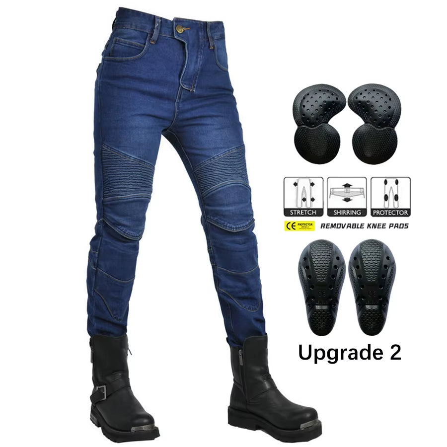 Motorcycle 2025 New Jeans Women Upgrade Silicone Protector Detachable Racing Road Rider Four Seasons Casual Fashion Moto Pants