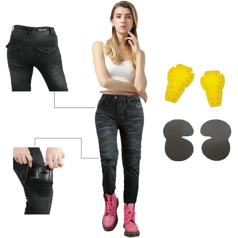 Motorcycle Pants Pantalon Moto Jeans PK718 Woman Boyfriends Motorcycle Leisure Women'S Jeans Riding High Waist Jeans Gears