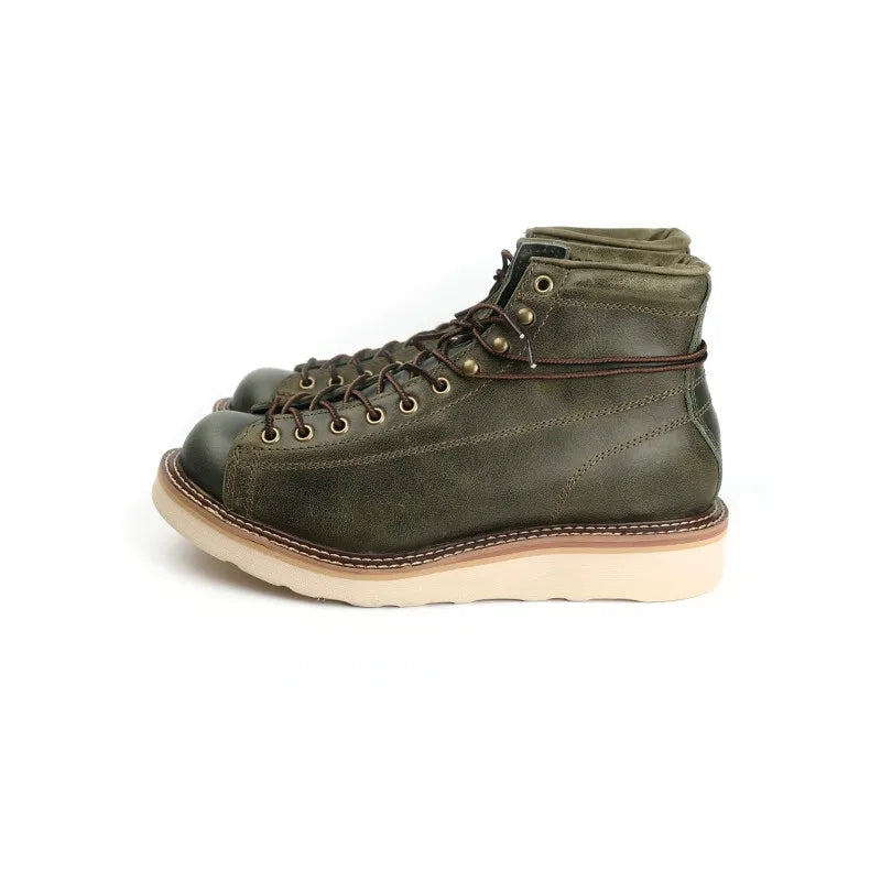 Handmade Quality Fashion Vintage Men Shoes Autumn Winter Real Leather Ankle Boots Tooling round Toe Motorcycle Boots Platform