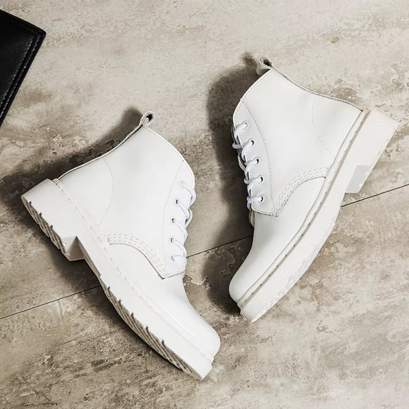 Genuine Leather Boots Women White Ankle Boots Motorcycle Boots Female Autumn Winter Shoes Woman Punk Winter Botas Mujer Spring