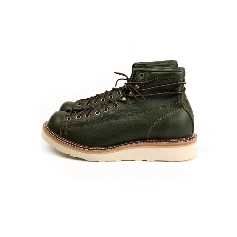 Handmade Quality Fashion Vintage Men Shoes Autumn Winter Real Leather Ankle Boots Tooling round Toe Motorcycle Boots Platform