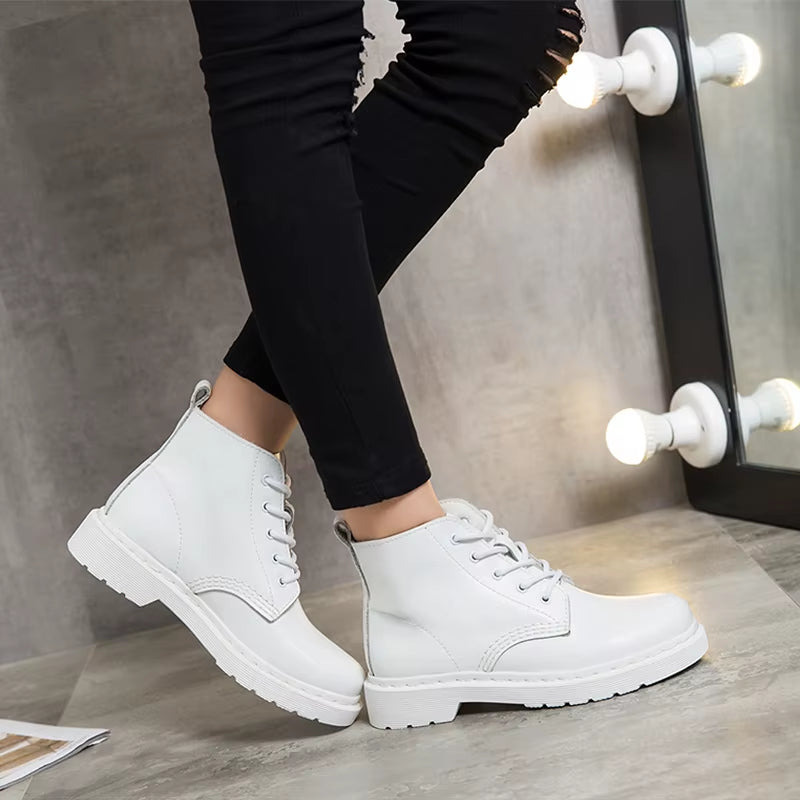 Genuine Leather Boots Women White Ankle Boots Motorcycle Boots Female Autumn Winter Shoes Woman Punk Winter Botas Mujer Spring