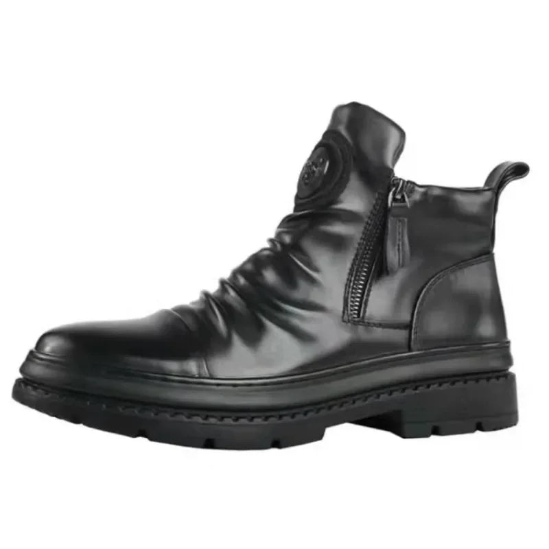 New Men Ankle Boots British Style High Top Men Shoes Motorcycle Leather Boots Zipper Retro Men'S Boots Zapatillas Hombre