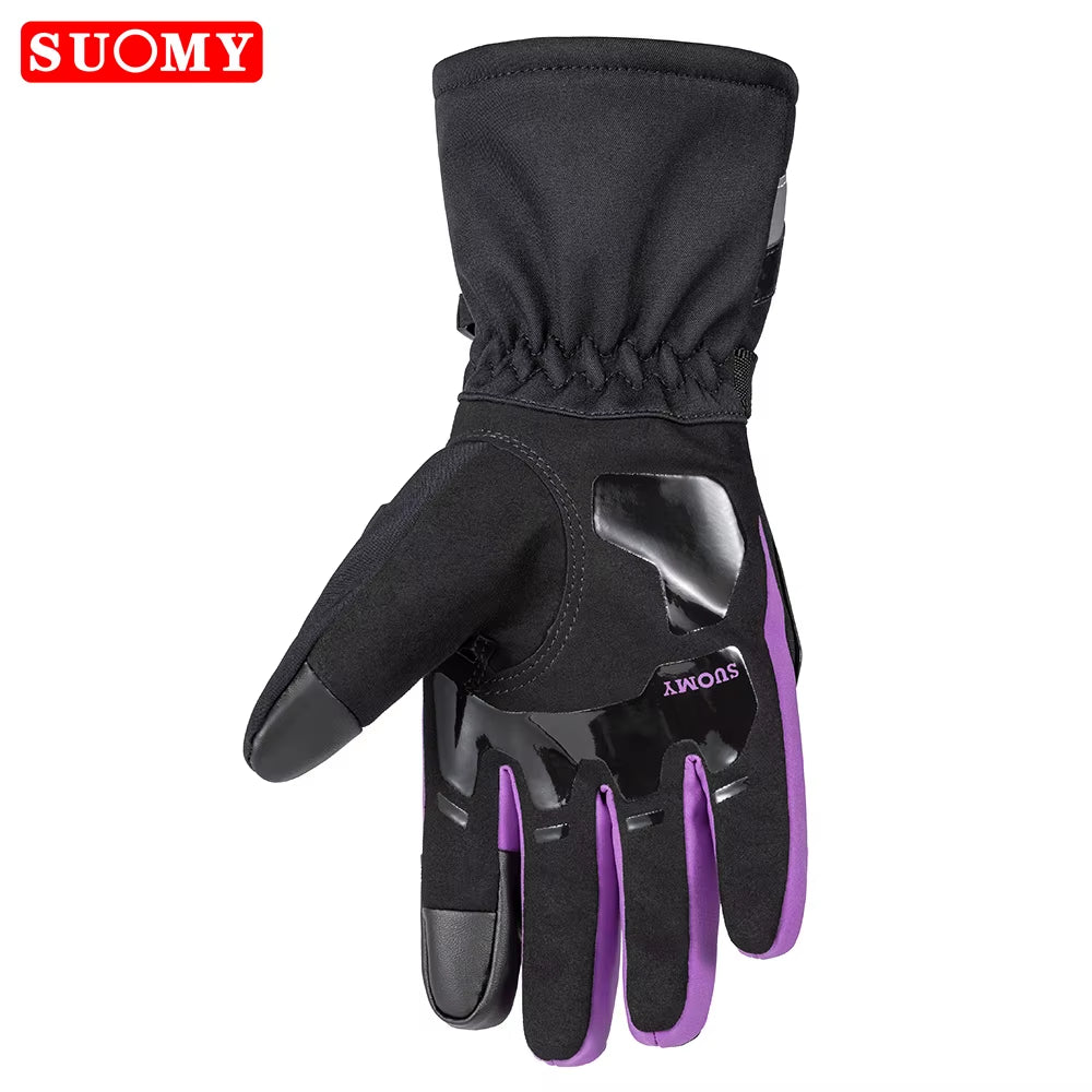 SUOMY Winter Warm Women Pink Motorcycle Gloves 100%Waterproof Lady Teens Girls Purple Motocross Motorbike Racing Riding Gloves