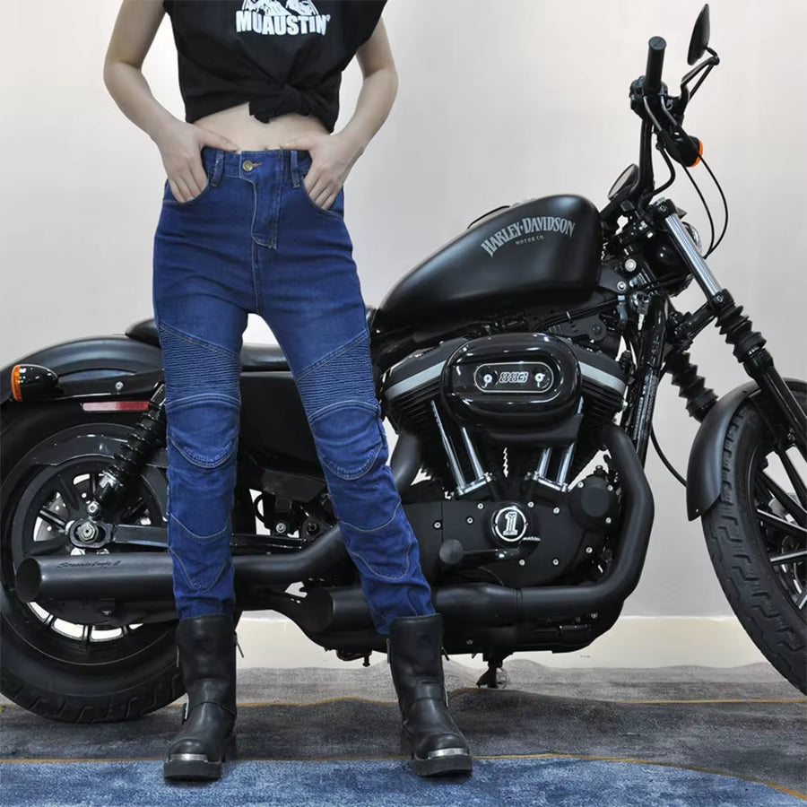Motorcycle 2025 New Jeans Women Upgrade Silicone Protector Detachable Racing Road Rider Four Seasons Casual Fashion Moto Pants
