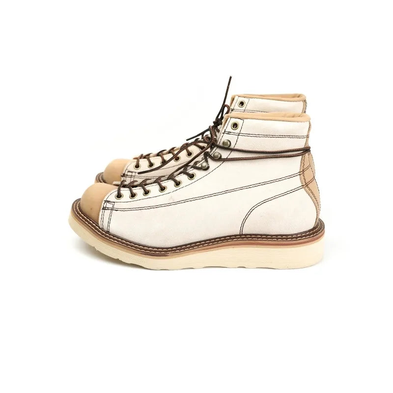 Handmade Quality Fashion Vintage Men Shoes Autumn Winter Real Leather Ankle Boots Tooling round Toe Motorcycle Boots Platform