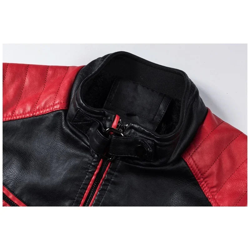 Autumn and Winter Casual Stitching Motorcycle Leather Jacket Fashion Retro Warm Jackets Men and Women Comfortable Trendy Clothin