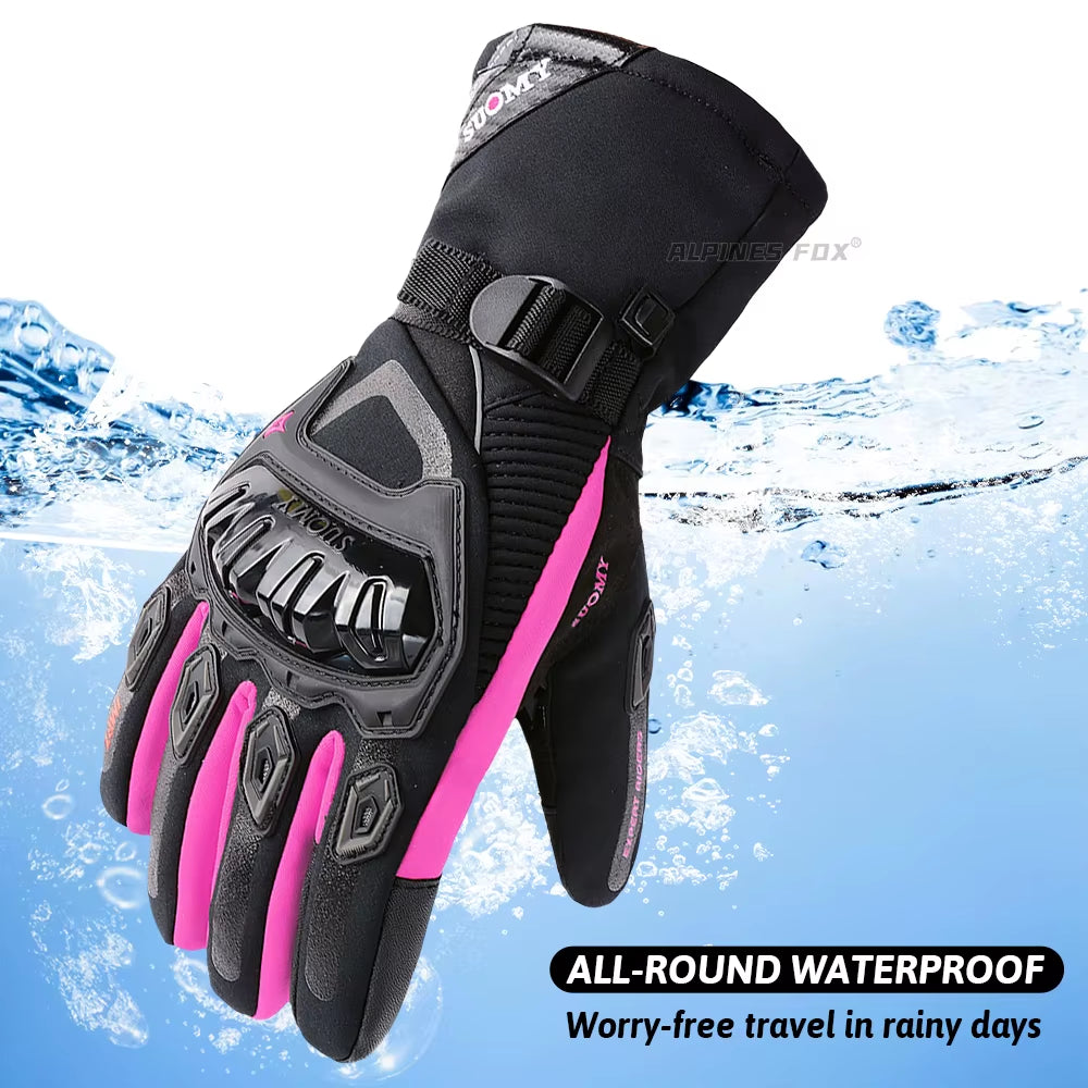 SUOMY Winter Warm Women Pink Motorcycle Gloves 100%Waterproof Lady Teens Girls Purple Motocross Motorbike Racing Riding Gloves