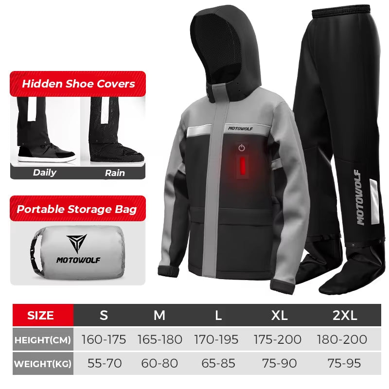 Summer Motorcycle Raincoat Rain Jacket Pants LED Alert Split Suit Rainstorm Waterproof Reflective Impermeable for Outdoor Riding