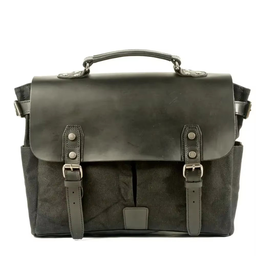 Vintage Men'S Canvas Crazy Horse Leather Shoulder Messenger Bag Computer Bag Official Knight Motorcycle Bag