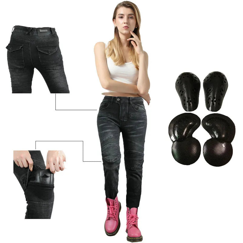 Motorcycle Pants Pantalon Moto Jeans PK718 Woman Boyfriends Motorcycle Leisure Women'S Jeans Riding High Waist Jeans Gears