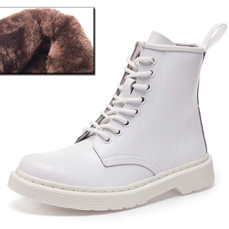 Genuine Leather Boots Women White Ankle Boots Motorcycle Boots Female Autumn Winter Shoes Woman Punk Winter Botas Mujer Spring