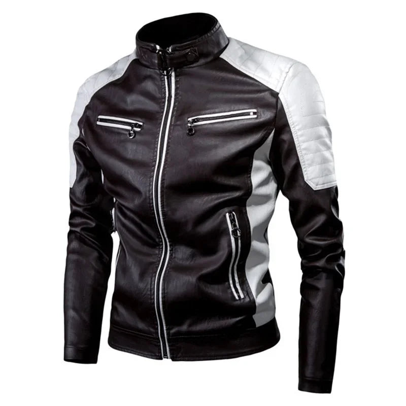Autumn and Winter Casual Stitching Motorcycle Leather Jacket Fashion Retro Warm Jackets Men and Women Comfortable Trendy Clothin