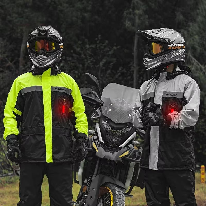 Summer Motorcycle Raincoat Rain Jacket Pants LED Alert Split Suit Rainstorm Waterproof Reflective Impermeable for Outdoor Riding