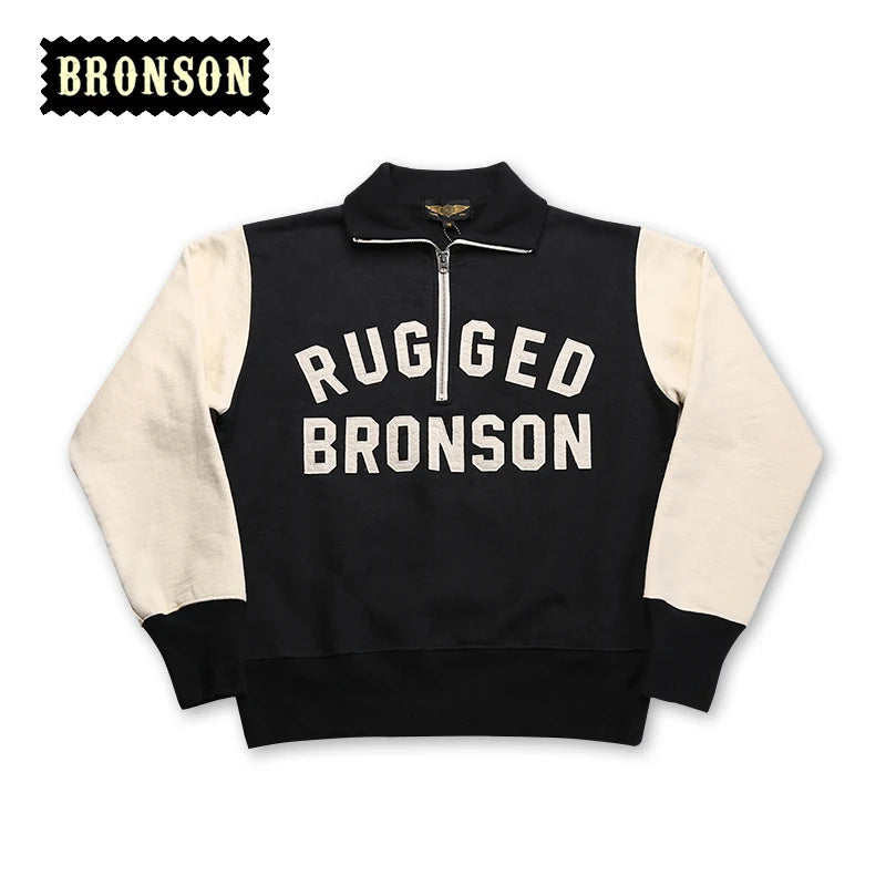 Bronson Heavyweight Vintage Motorcycle Racing Jersey 1/2 Zip Biker Sweatshirt