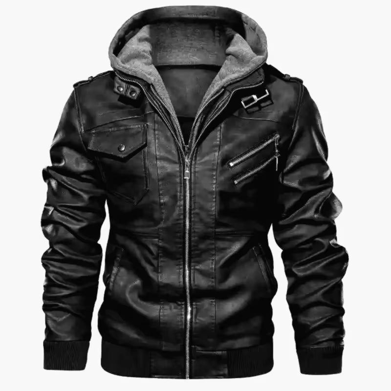 Hood Leather Jacket Streetwear Biker Coat Slim Fit Autumn Winter Coat Men Fur Lined Men Motorcycle Jacket Fashion Men Jacket