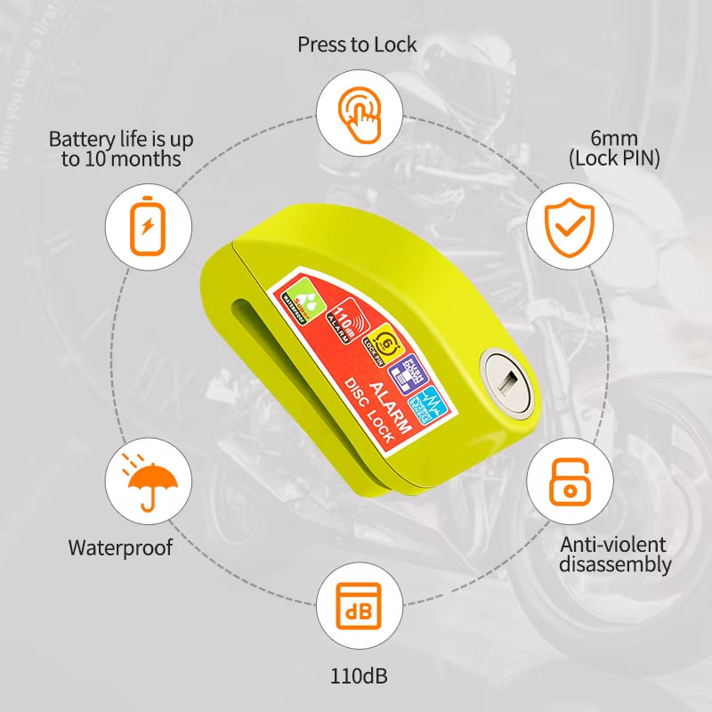 Motorcycle Bicycle Lock Alarm Safety Protection Padlock Disc Aluminum Alloy Anti-Theft Reminder Rope Lock Bag Motorcycle Accesso