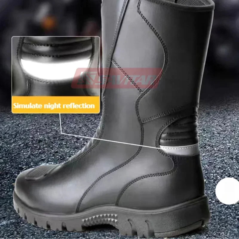 Motorcycle Boots Men Classic Motocross Boots with Reinforced Heel Toe Counter Waterproof Tall Motorcycle Touring Boot Botas Moto