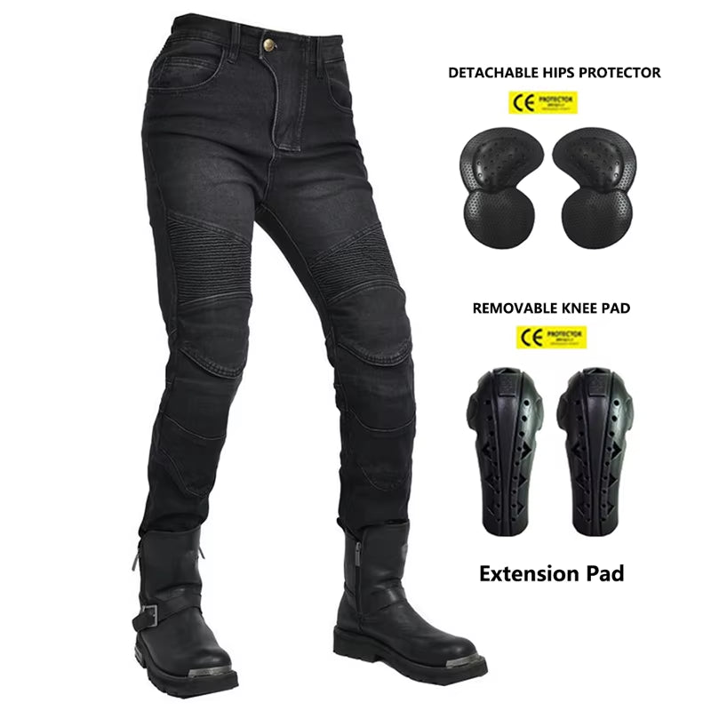 Motorcycle 2025 New Jeans Women Upgrade Silicone Protector Detachable Racing Road Rider Four Seasons Casual Fashion Moto Pants