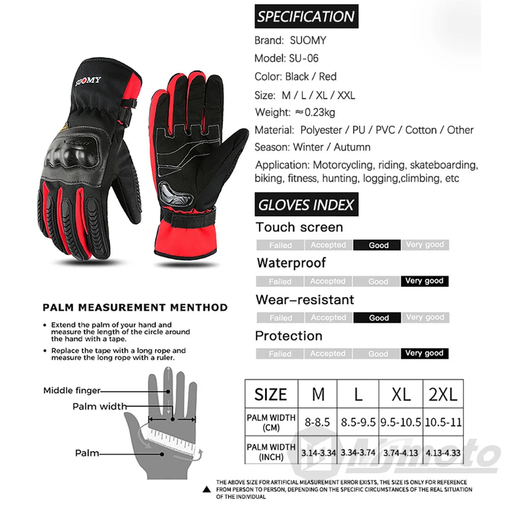 SUOMY Motorcycle Gloves Winter Waterproof Windproof Motorbike Motocross Racing Gloves Touchscreen Warming Moto Biker Gloves
