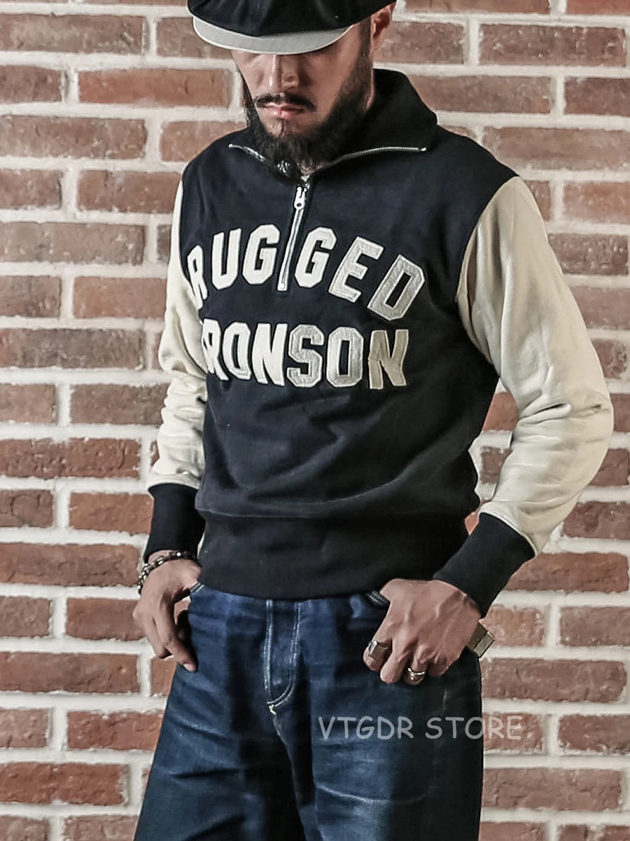Bronson Heavyweight Vintage Motorcycle Racing Jersey 1/2 Zip Biker Sweatshirt