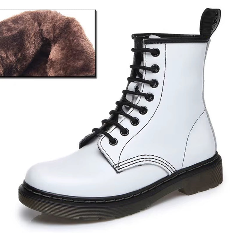 Genuine Leather Boots Women White Ankle Boots Motorcycle Boots Female Autumn Winter Shoes Woman Punk Winter Botas Mujer Spring