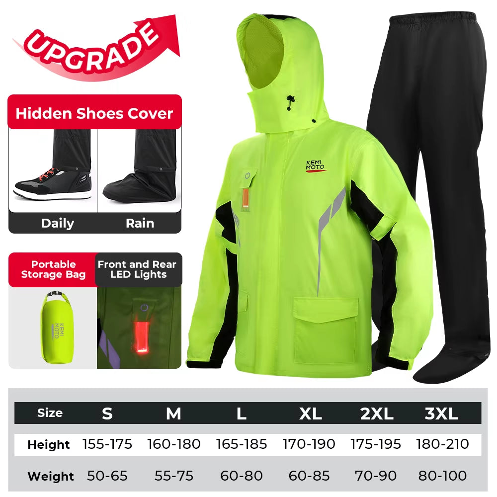 Summer Motorcycle Raincoat Rain Jacket Pants LED Alert Split Suit Rainstorm Waterproof Reflective Impermeable for Outdoor Riding