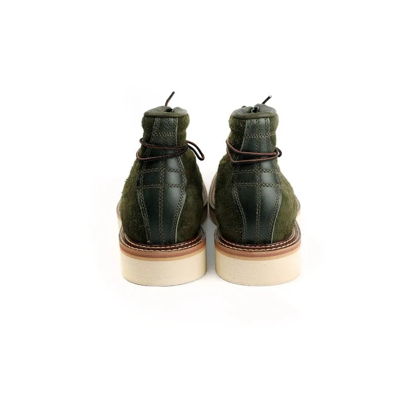 Handmade Quality Fashion Vintage Men Shoes Autumn Winter Real Leather Ankle Boots Tooling round Toe Motorcycle Boots Platform