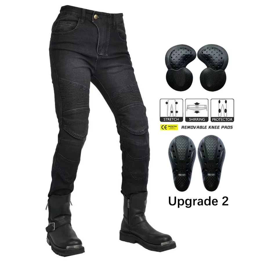 Motorcycle 2025 New Jeans Women Upgrade Silicone Protector Detachable Racing Road Rider Four Seasons Casual Fashion Moto Pants