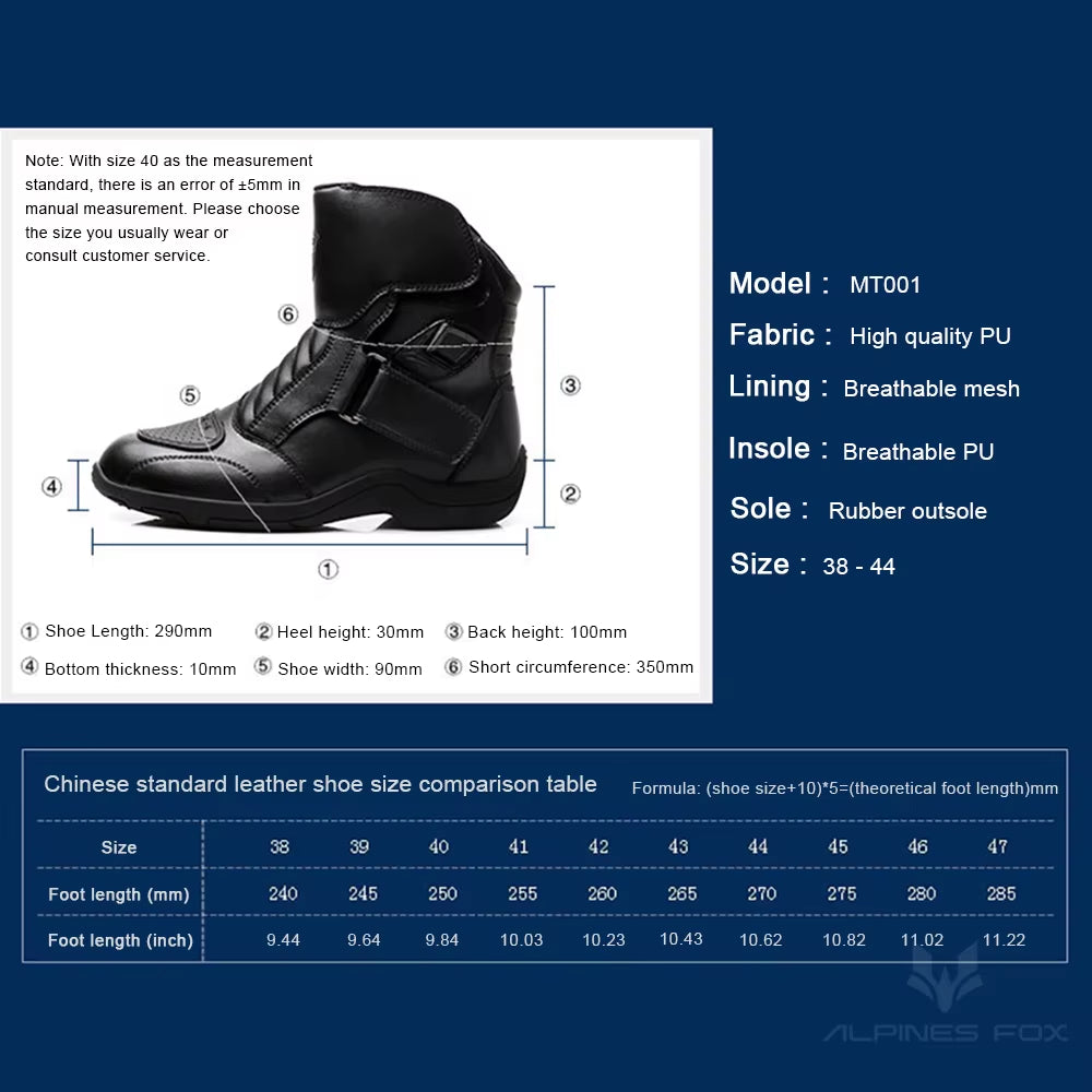 Motorcycle Leather Shoes Moto Boots Racing Bottes Motocross Boots PU Fabric Rubber Sole Wear-Resistant Anti-Collision Easy Wear