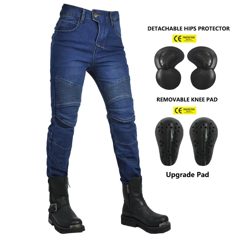 Motorcycle 2025 New Jeans Women Upgrade Silicone Protector Detachable Racing Road Rider Four Seasons Casual Fashion Moto Pants