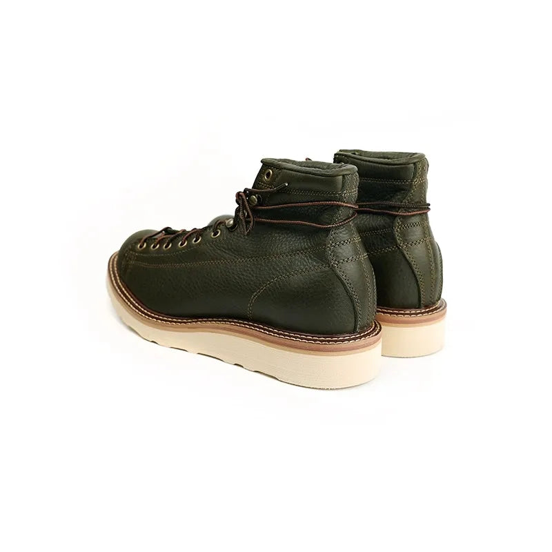 Handmade Quality Fashion Vintage Men Shoes Autumn Winter Real Leather Ankle Boots Tooling round Toe Motorcycle Boots Platform