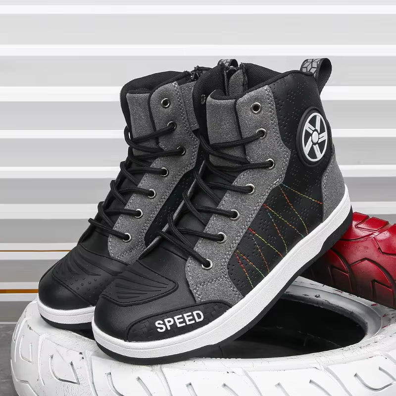 Men'S Leather Motorcycle Shoes Breathability anti Slip Wear-Resistant Motos Protective Boots Motocross Racing Riding Shoes