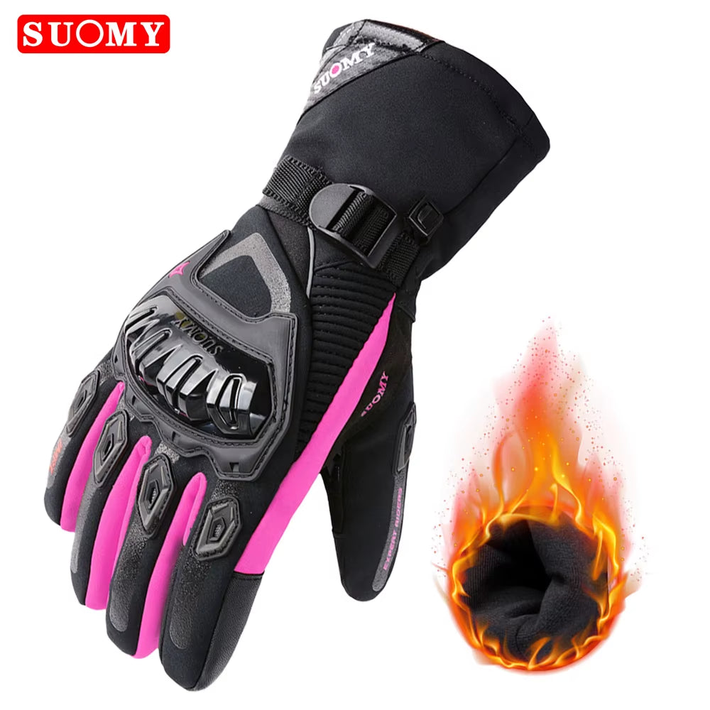 SUOMY Winter Warm Women Pink Motorcycle Gloves 100%Waterproof Lady Teens Girls Purple Motocross Motorbike Racing Riding Gloves
