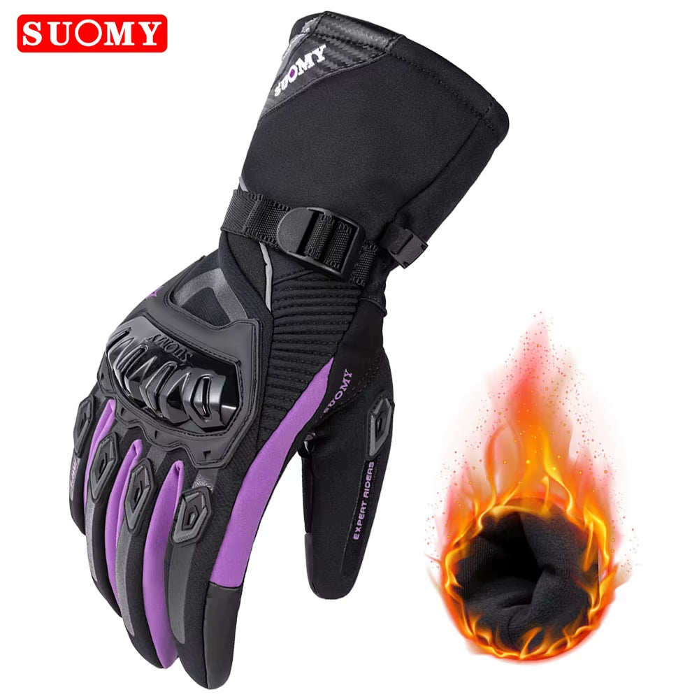 SUOMY Winter Warm Women Pink Motorcycle Gloves 100%Waterproof Lady Teens Girls Purple Motocross Motorbike Racing Riding Gloves
