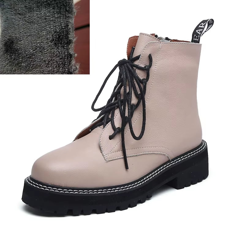 MORAZORA 2024 Genuine Leather Boots Women Shoes Thick Sole Lace up Autumn Winter Short Ankle Boots for Women Motorcycle Boots