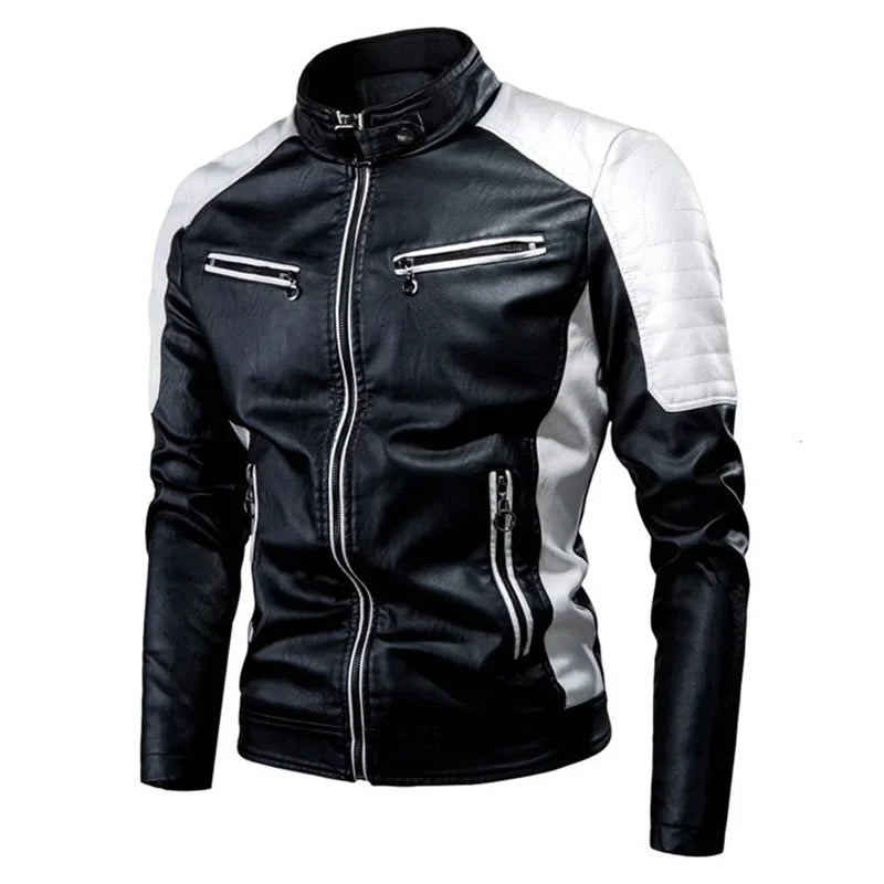 Autumn and Winter Casual Stitching Motorcycle Leather Jacket Fashion Retro Warm Jackets Men and Women Comfortable Trendy Clothin