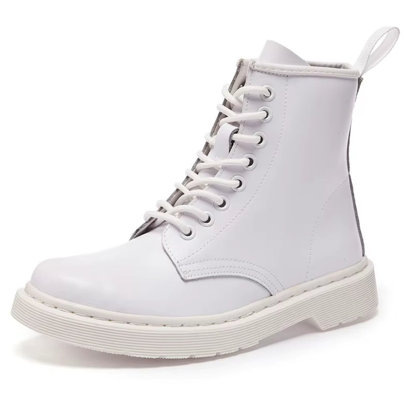 Genuine Leather Boots Women White Ankle Boots Motorcycle Boots Female Autumn Winter Shoes Woman Punk Winter Botas Mujer Spring