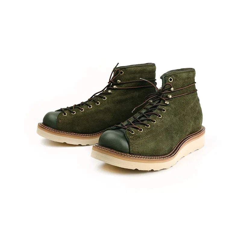 Handmade Quality Fashion Vintage Men Shoes Autumn Winter Real Leather Ankle Boots Tooling round Toe Motorcycle Boots Platform