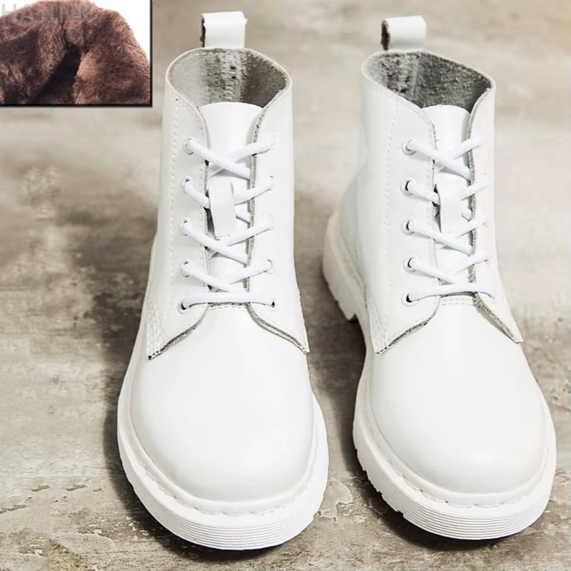 Genuine Leather Boots Women White Ankle Boots Motorcycle Boots Female Autumn Winter Shoes Woman Punk Winter Botas Mujer Spring