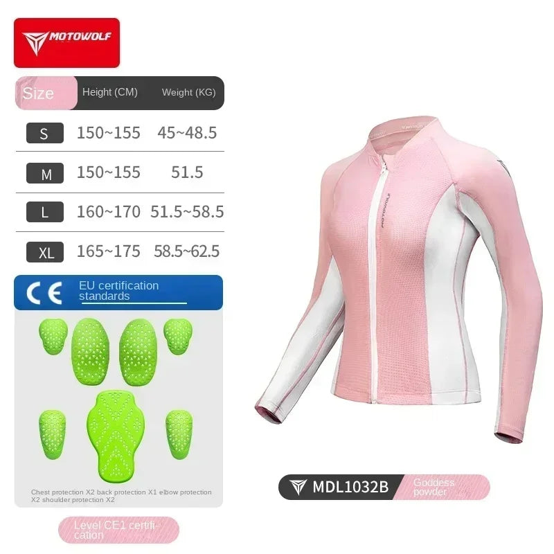 Motowolf Women Motorcycle Jacket Summer Biker Body Armor CE Certified Street Riding Jacket Elastic Motorcyclist Clothing Female