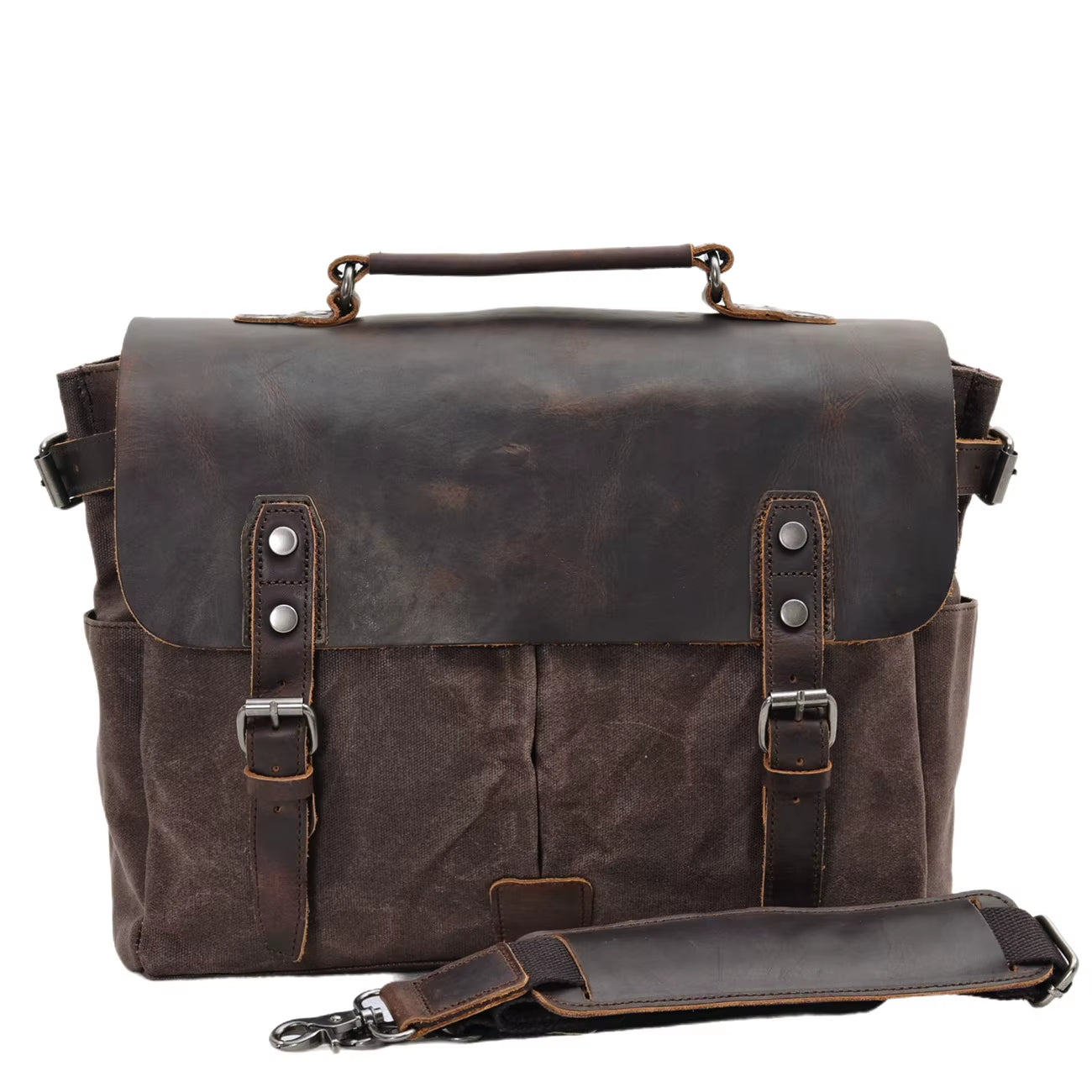 Vintage Men'S Canvas Crazy Horse Leather Shoulder Messenger Bag Computer Bag Official Knight Motorcycle Bag
