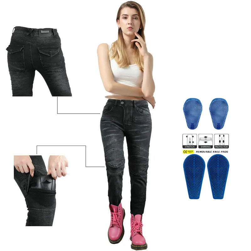 Motorcycle Pants Pantalon Moto Jeans PK718 Woman Boyfriends Motorcycle Leisure Women'S Jeans Riding High Waist Jeans Gears