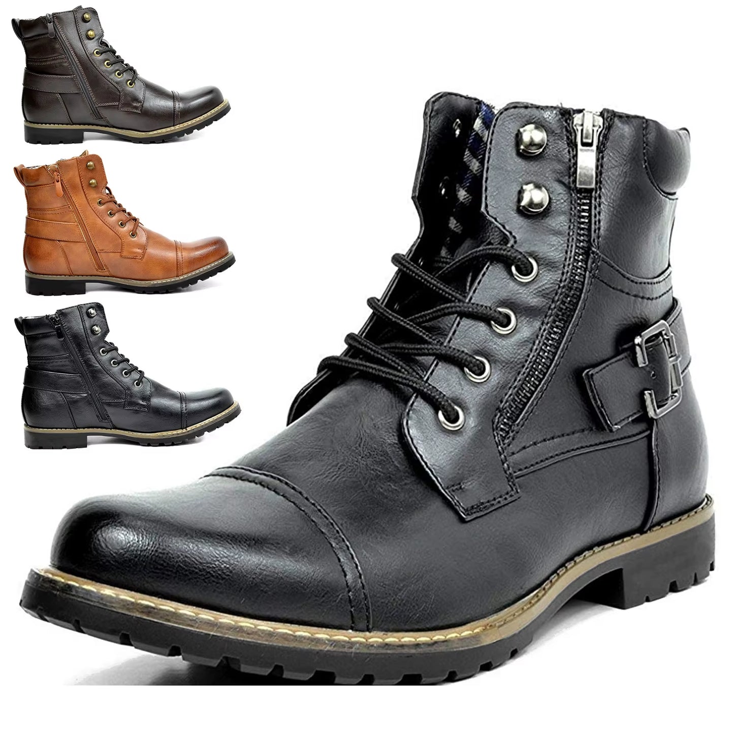 Metal Double Zipper Motorcycle Men Boots Fashionable Men Mid Top Boots Botas Motocross Racing Shoes