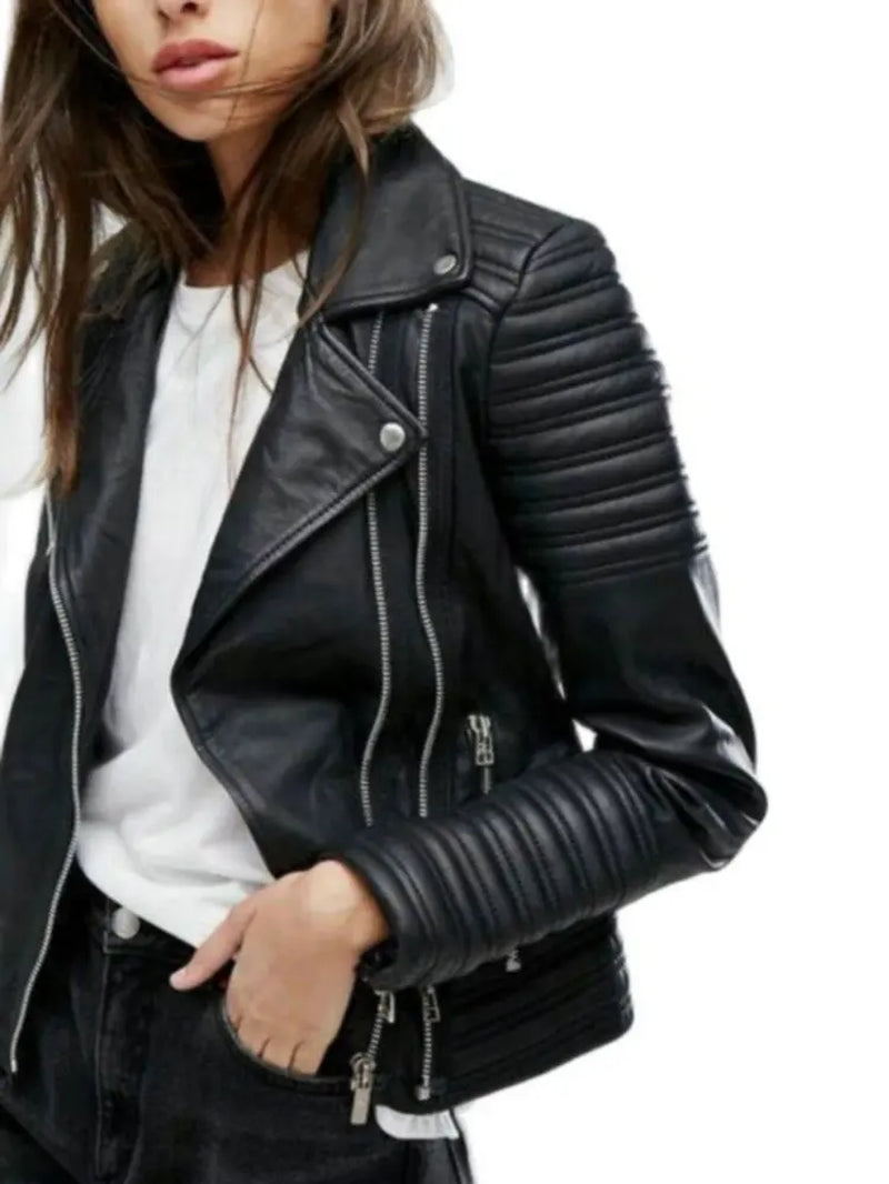 2025 New Autumn Winter Women'S Motorcycle & Biker Faux Leather Jackets Female Vintage High Street Black PU Punk Coats Outerwear