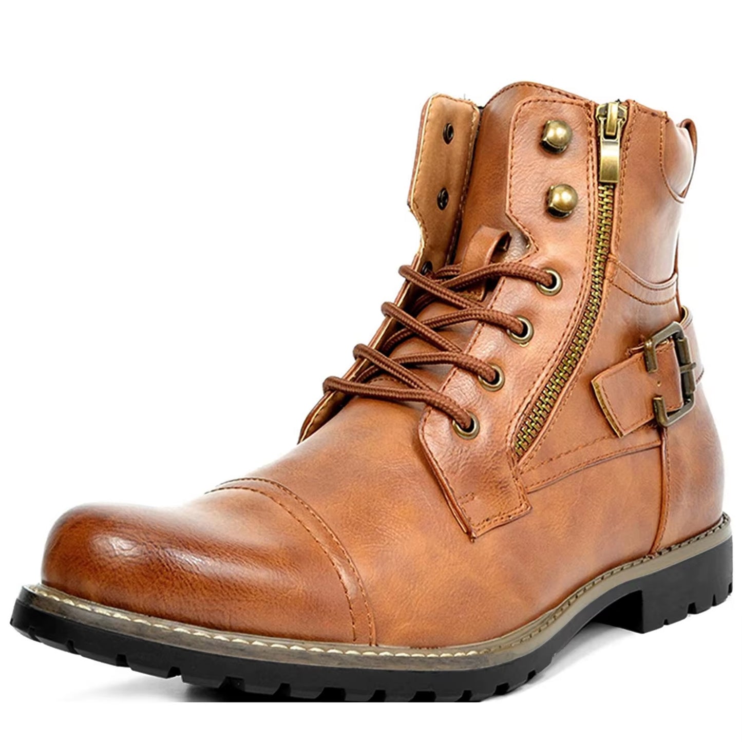 Metal Double Zipper Motorcycle Men Boots Fashionable Men Mid Top Boots Botas Motocross Racing Shoes