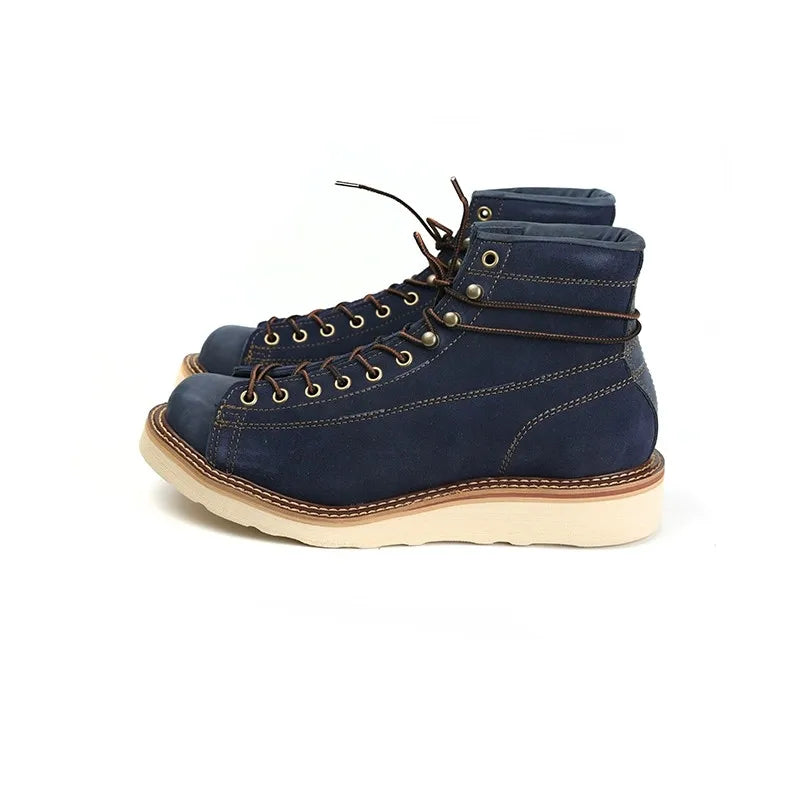 Handmade Quality Fashion Vintage Men Shoes Autumn Winter Real Leather Ankle Boots Tooling round Toe Motorcycle Boots Platform