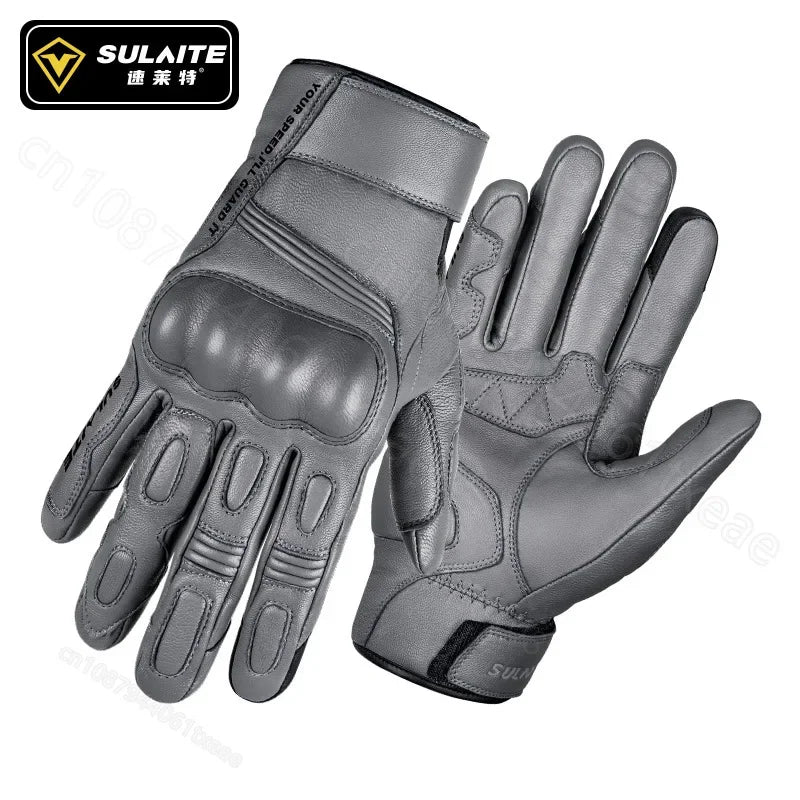 SULAITE Goatskin Warm plus Fleece Cycling Gloves Motorcycle Touchscreen Vintage Leather Gloves Protective Cycling Gloves Guantes